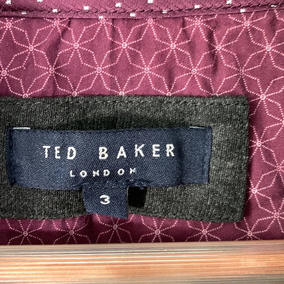 TED BAKER size 3 gray charcoal mens full zip herringbone cardigan mock neck - Picture 4 of 9